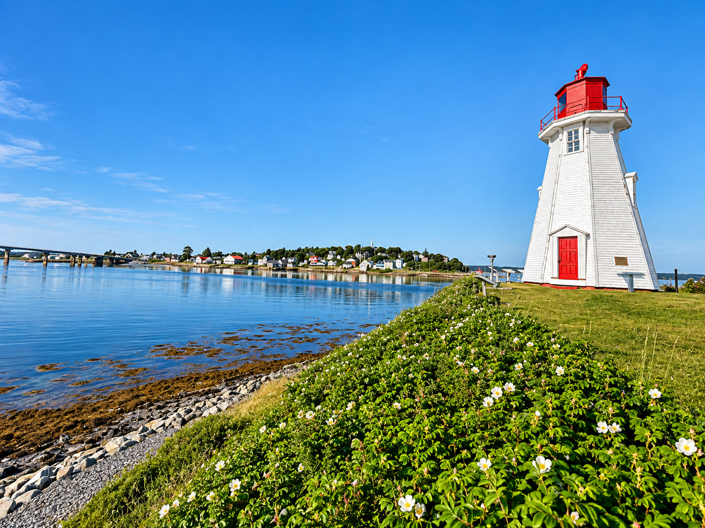 Mulholland Point Lighthouse looking across the water toward Lubec