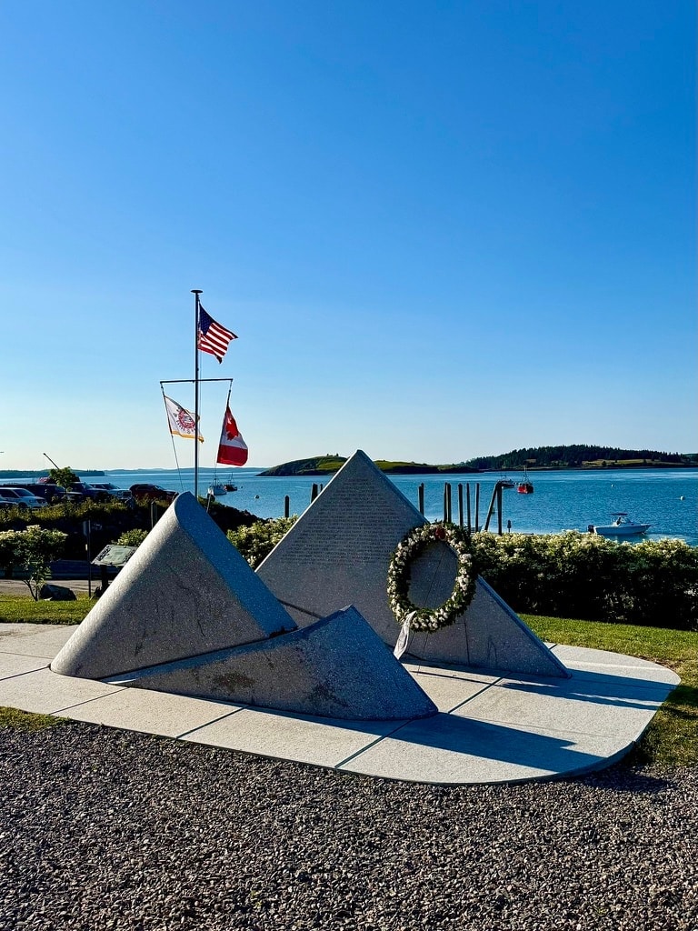 Lost Fishermen's Memorial overlooking the harbor in Lubec, Maine