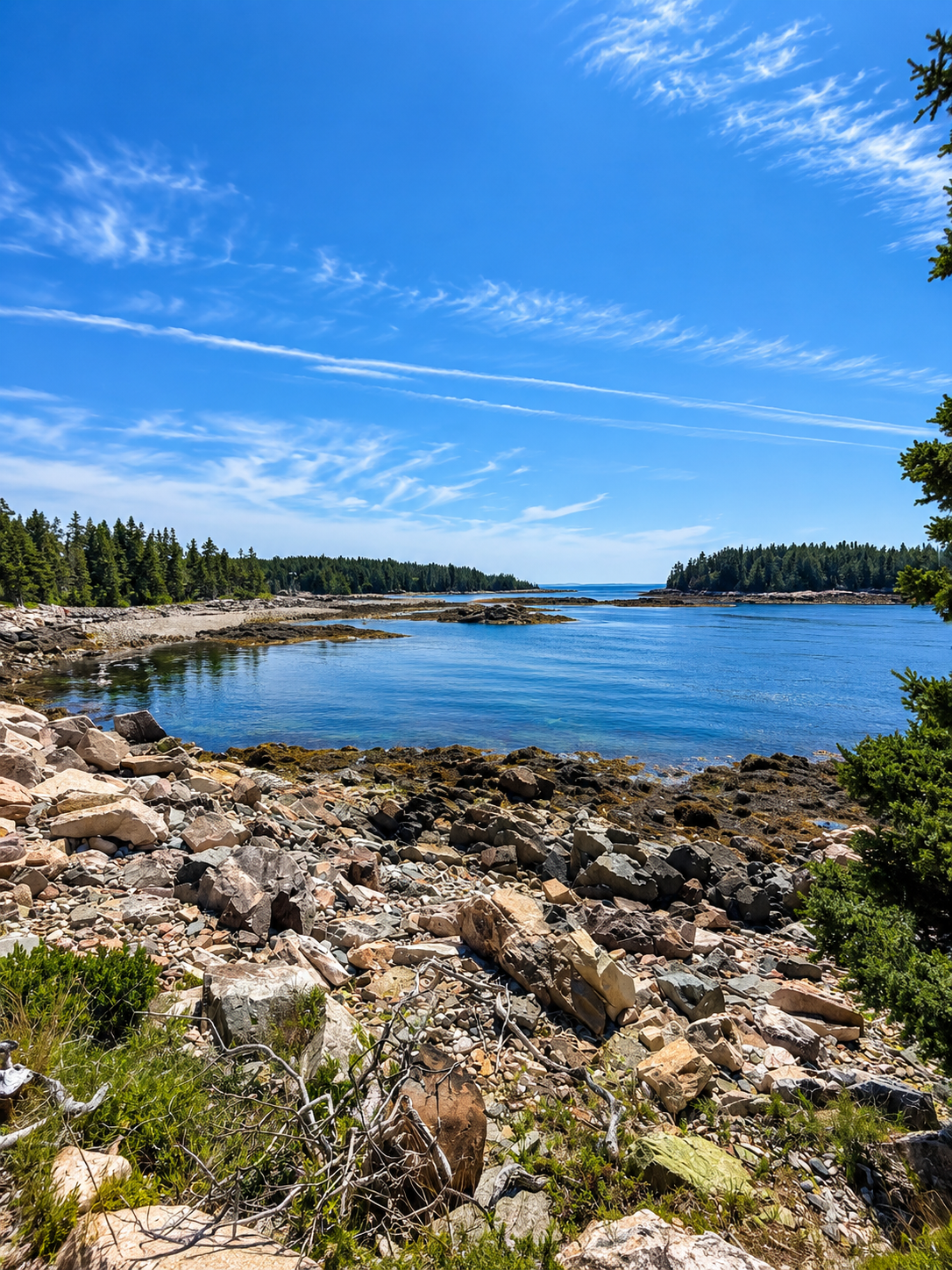 Granite shoreline and evergreen islands along the Schoodic Coast